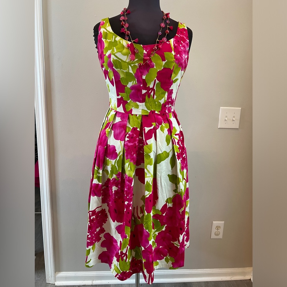 Jessica Howard Green and Pink Pleated Midi Dress